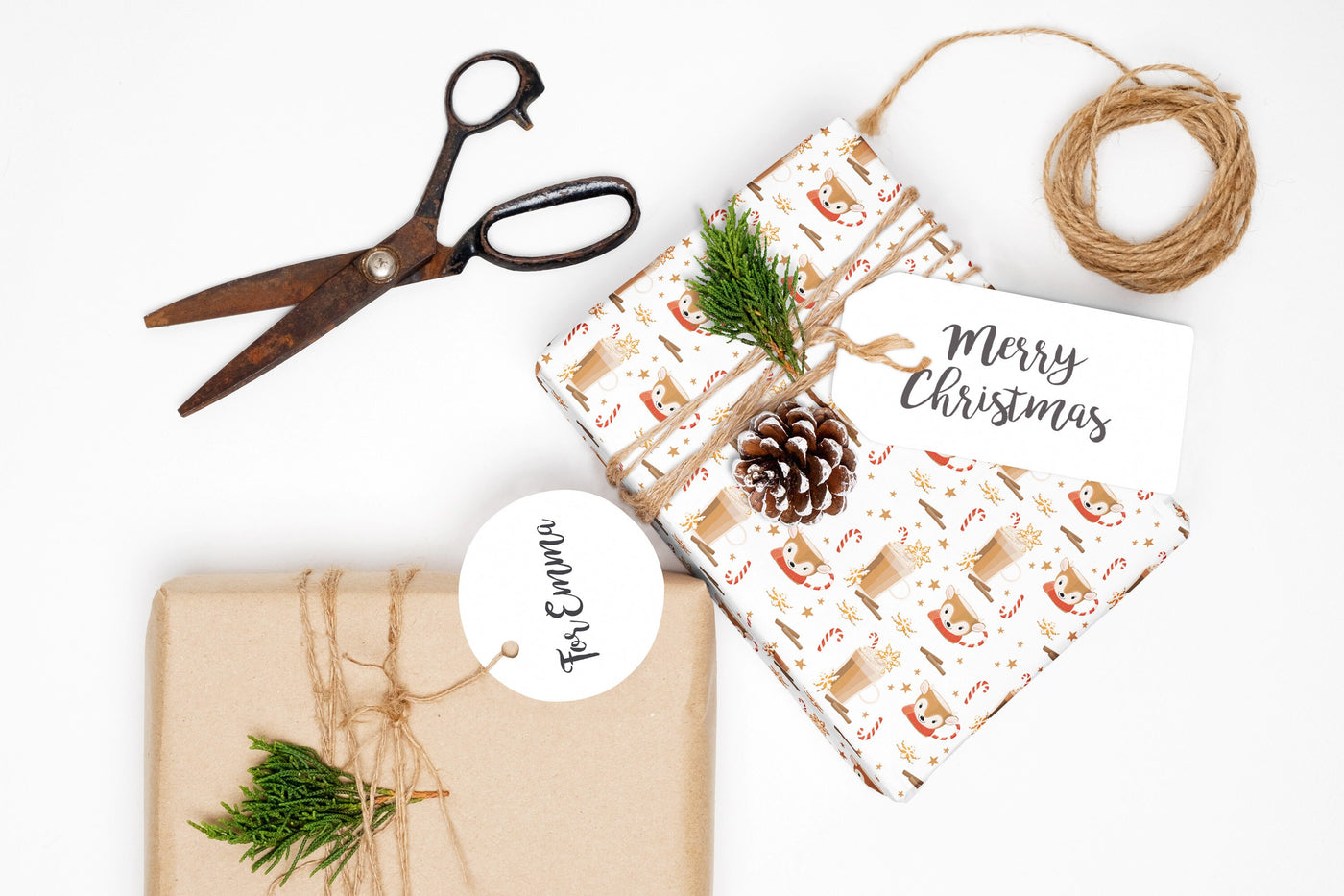 Wrapping Paper - Gift wrap sheets with fun boho reindeer design - Holiday wrapping paper your Xmas gifts, Christmas Gifts, Best friend gifts