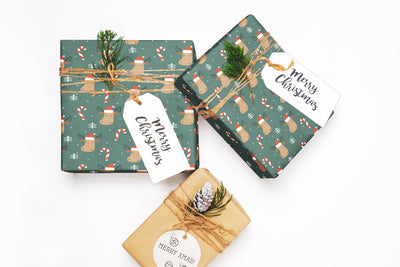 Wrapping paper, Boho holiday pattern, Xmas gift wrap sheets, Moose Christmas wrap, Candy cane paper rolls for corporate gifts, wps0147
