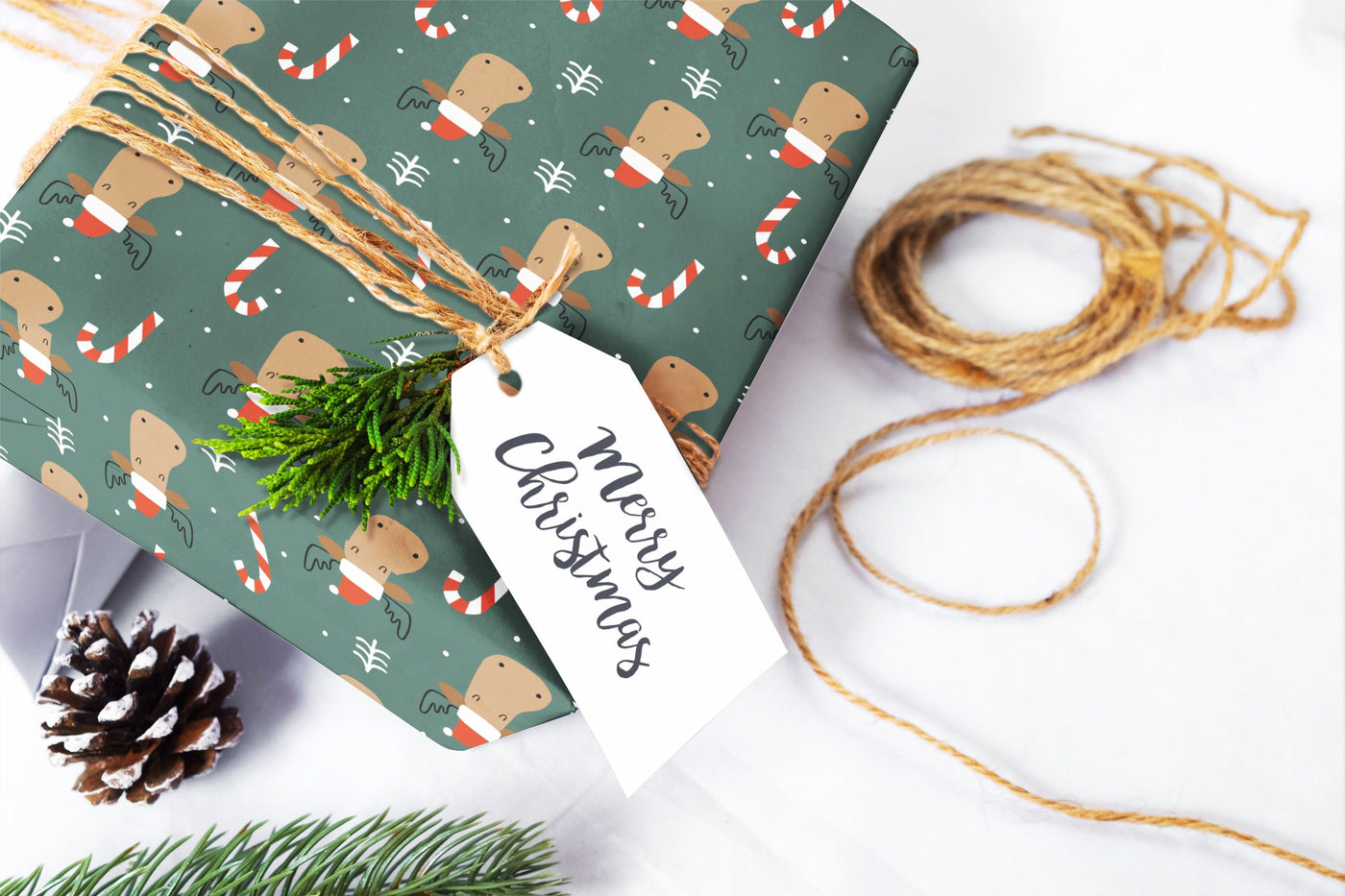 Wrapping paper, Boho holiday pattern, Xmas gift wrap sheets, Moose Christmas wrap, Candy cane paper rolls for corporate gifts, wps0147