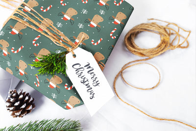 Wrapping paper, Boho holiday pattern, Xmas gift wrap sheets, Moose Christmas wrap, Candy cane paper rolls for corporate gifts, wps0147