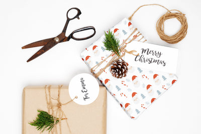 Wrapping paper, Boho holiday pattern, Xmas gift wrap sheets, Santa Christmas wrap, Candy cane paper rolls for corporate gifts, wps0158