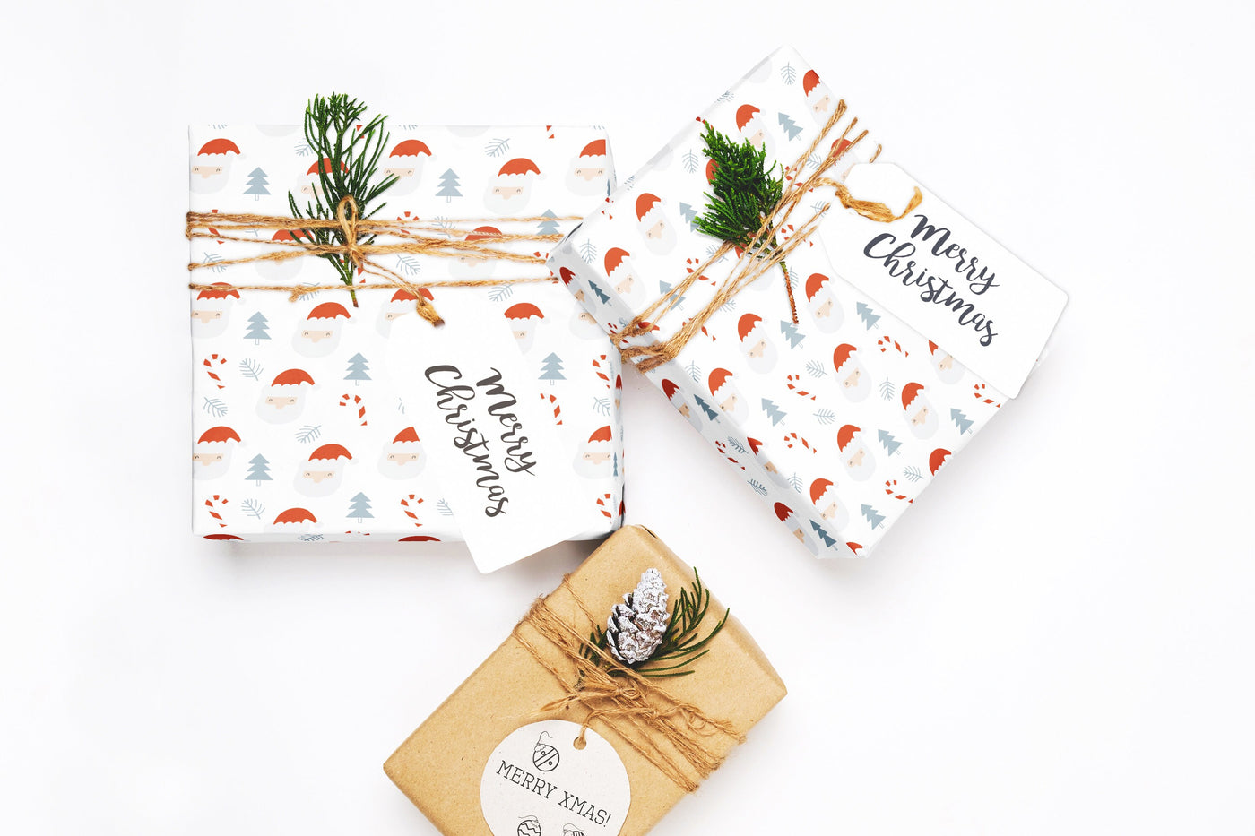 Wrapping paper, Boho holiday pattern, Xmas gift wrap sheets, Santa Christmas wrap, Candy cane paper rolls for corporate gifts, wps0158