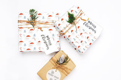 Wrapping paper, Boho holiday pattern, Xmas gift wrap sheets, Santa Christmas wrap, Candy cane paper rolls for corporate gifts, wps0158