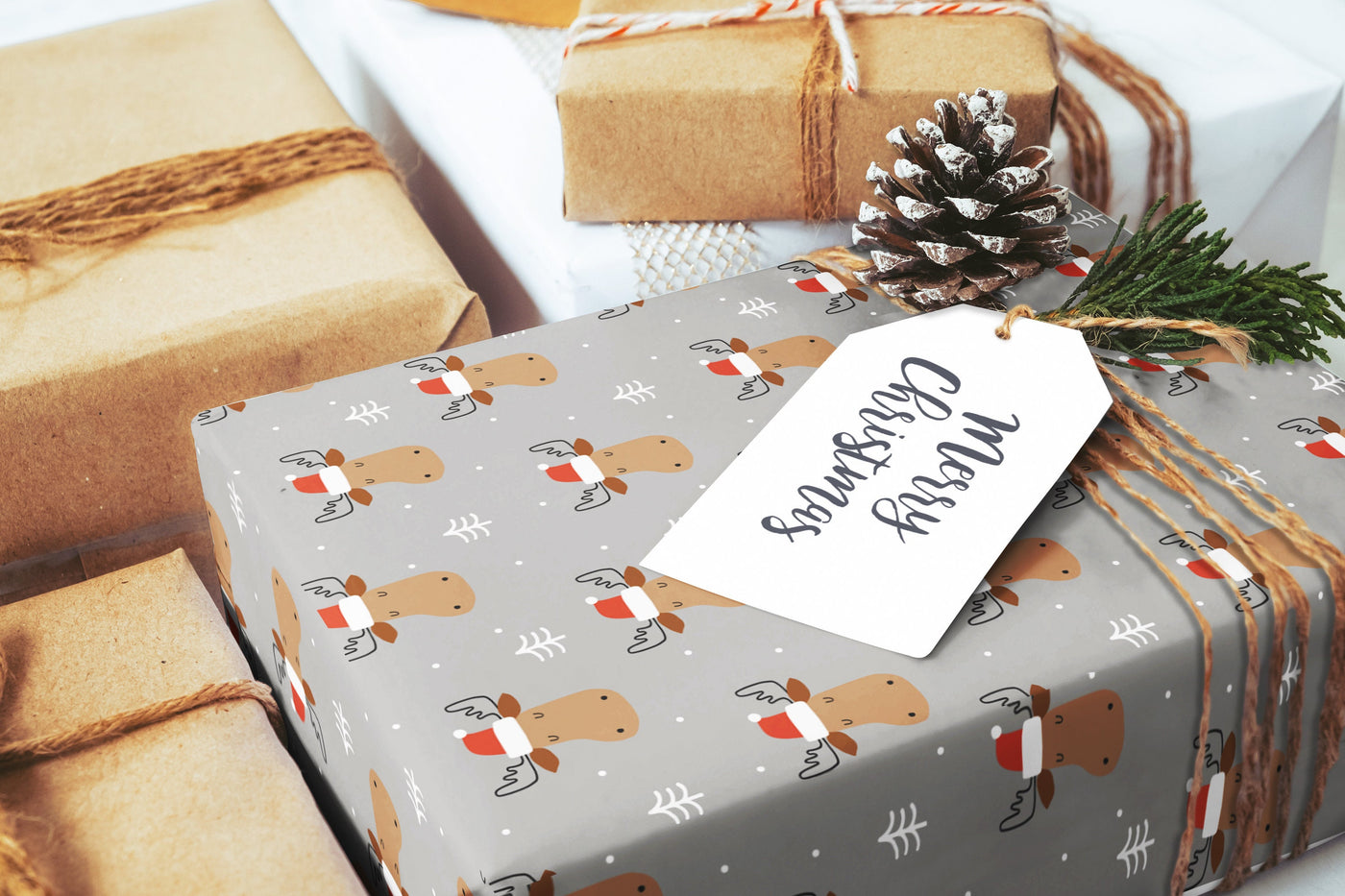 Wrapping paper, Boho holiday pattern, Xmas gift wrap sheets, Santa Christmas wrap, Wrapping paper rolls for corporate gifts, wps0162