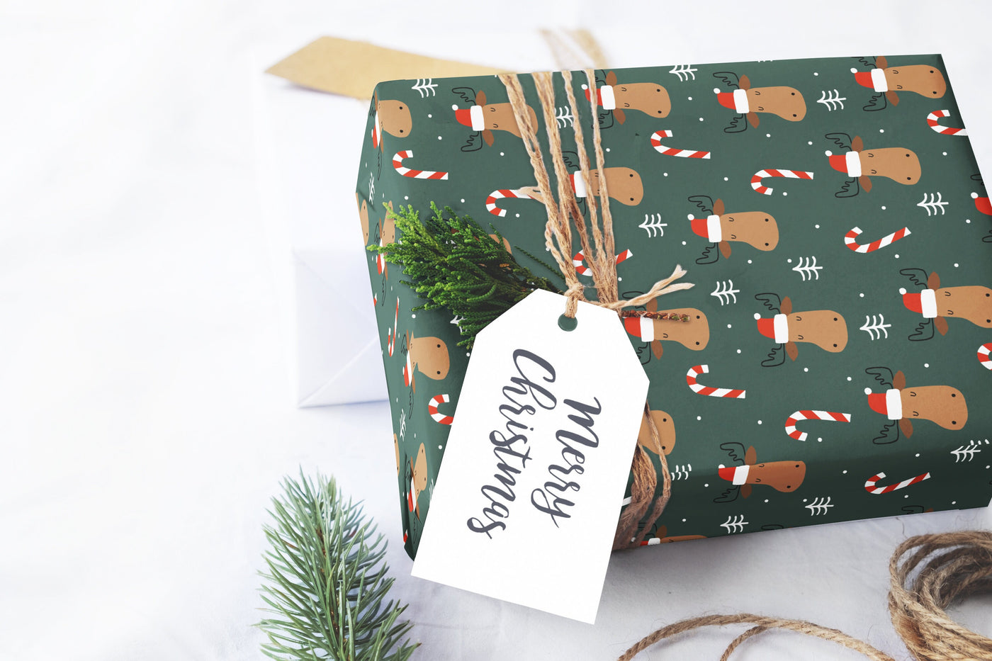 Wrapping paper, Boho holiday pattern, Xmas gift wrap sheets, Moose Christmas wrap, Candy cane paper rolls for corporate gifts, wps0147