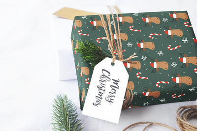 Wrapping paper, Boho holiday pattern, Xmas gift wrap sheets, Moose Christmas wrap, Candy cane paper rolls for corporate gifts, wps0147
