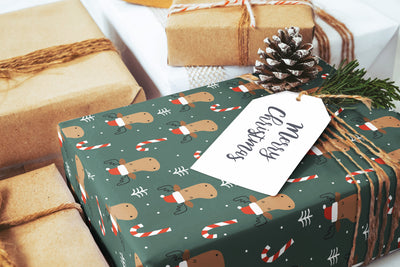Wrapping paper, Boho holiday pattern, Xmas gift wrap sheets, Moose Christmas wrap, Candy cane paper rolls for corporate gifts, wps0147