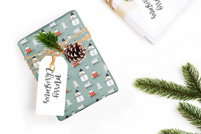 Wrapping paper, Boho holiday pattern, Xmas gift wrap sheets, Snowman Christmas wrap, Wrapping paper rolls for corporate gifts, wps0152