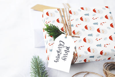 Wrapping paper, Boho holiday pattern, Xmas gift wrap sheets, Santa Christmas wrap, Candy cane paper rolls for corporate gifts, wps0158