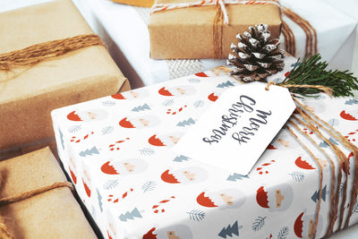 Wrapping paper, Boho holiday pattern, Xmas gift wrap sheets, Santa Christmas wrap, Candy cane paper rolls for corporate gifts, wps0158