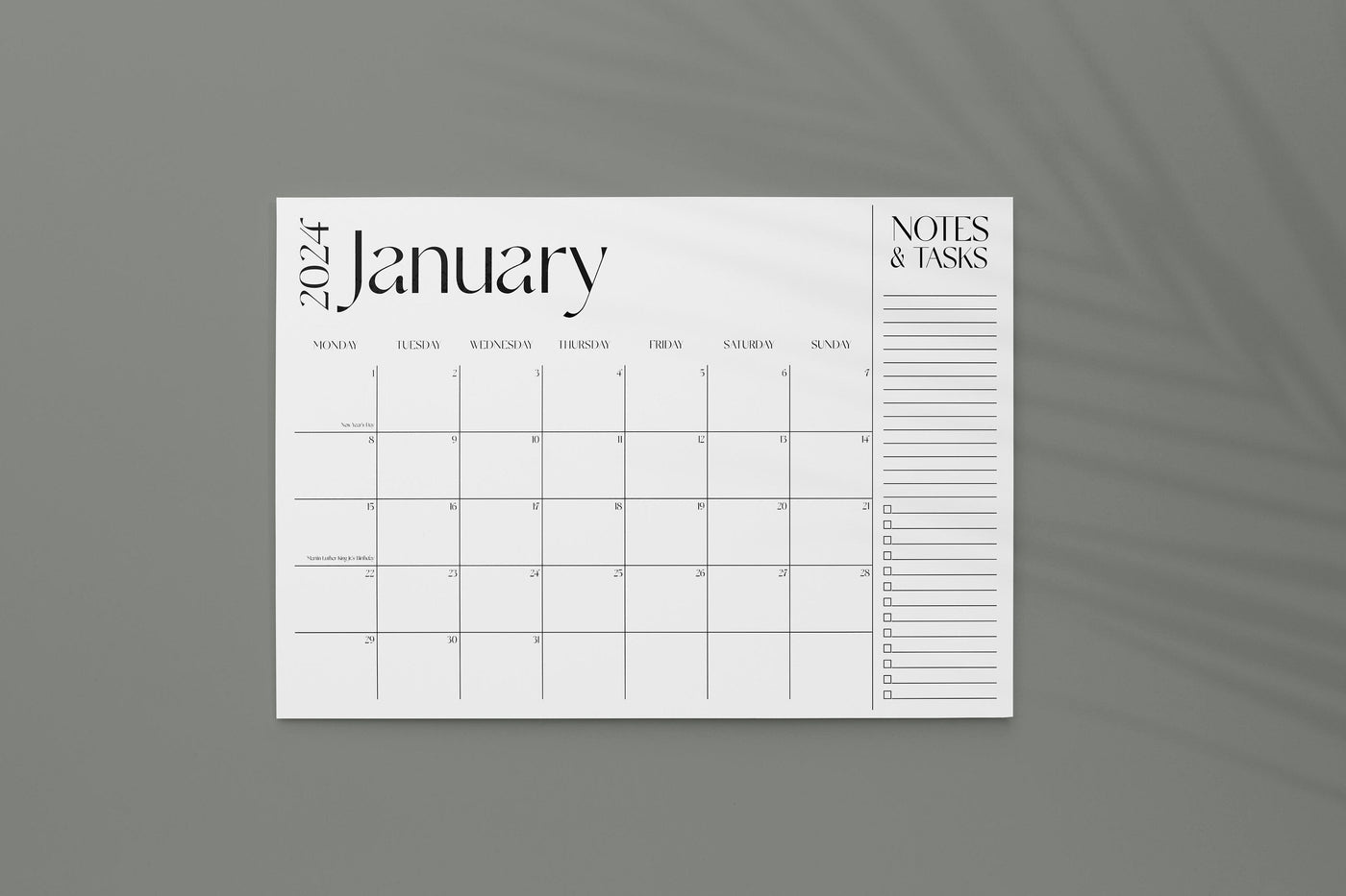 2024 Desk Calendar, MONDAY start, 11x17 Notepad, Large Desk Pad, January to December, Monthly planner note pad, Tear off notepad calendar