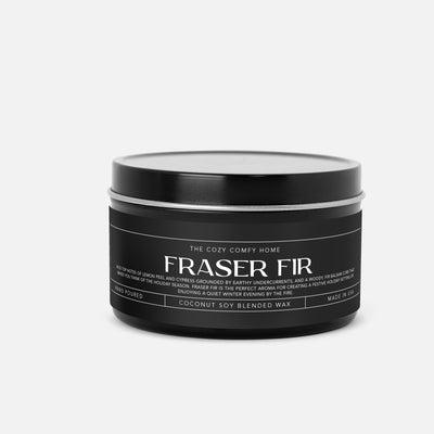 Fraser Fir hand poured candle, Scented Vegan Candle, 4 oz or 8 oz coconut soy wax tin candle, Gold Silver or Black, Gift for her