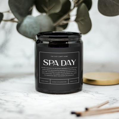 Spa Day hand poured candle, Scented Nontoxic Vegan Candle, 8 oz coconut soy wax candle, Black or White ceramic jar, Wholesale Available