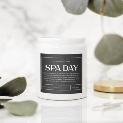 Spa Day hand poured candle, Scented Nontoxic Vegan Candle, 8 oz coconut soy wax candle, Black or White ceramic jar, Wholesale Available