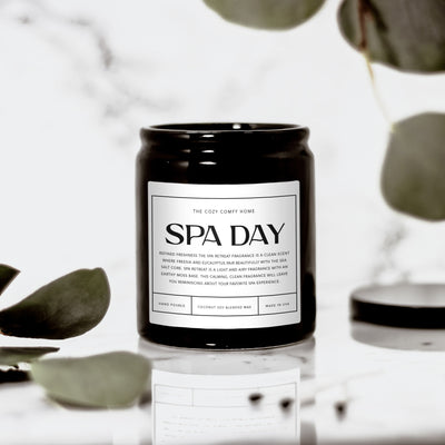Spa Day hand poured candle, Scented Nontoxic Vegan Candle, 8 oz coconut soy wax candle, Black or White ceramic jar, Wholesale Available