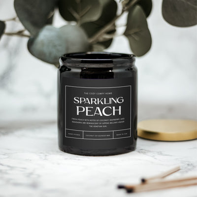 Sparkling Peach hand poured candle, Scented Nontoxic Candle, 8 oz coconut soy wax candle, Black or White ceramic jar, Wholesale Available