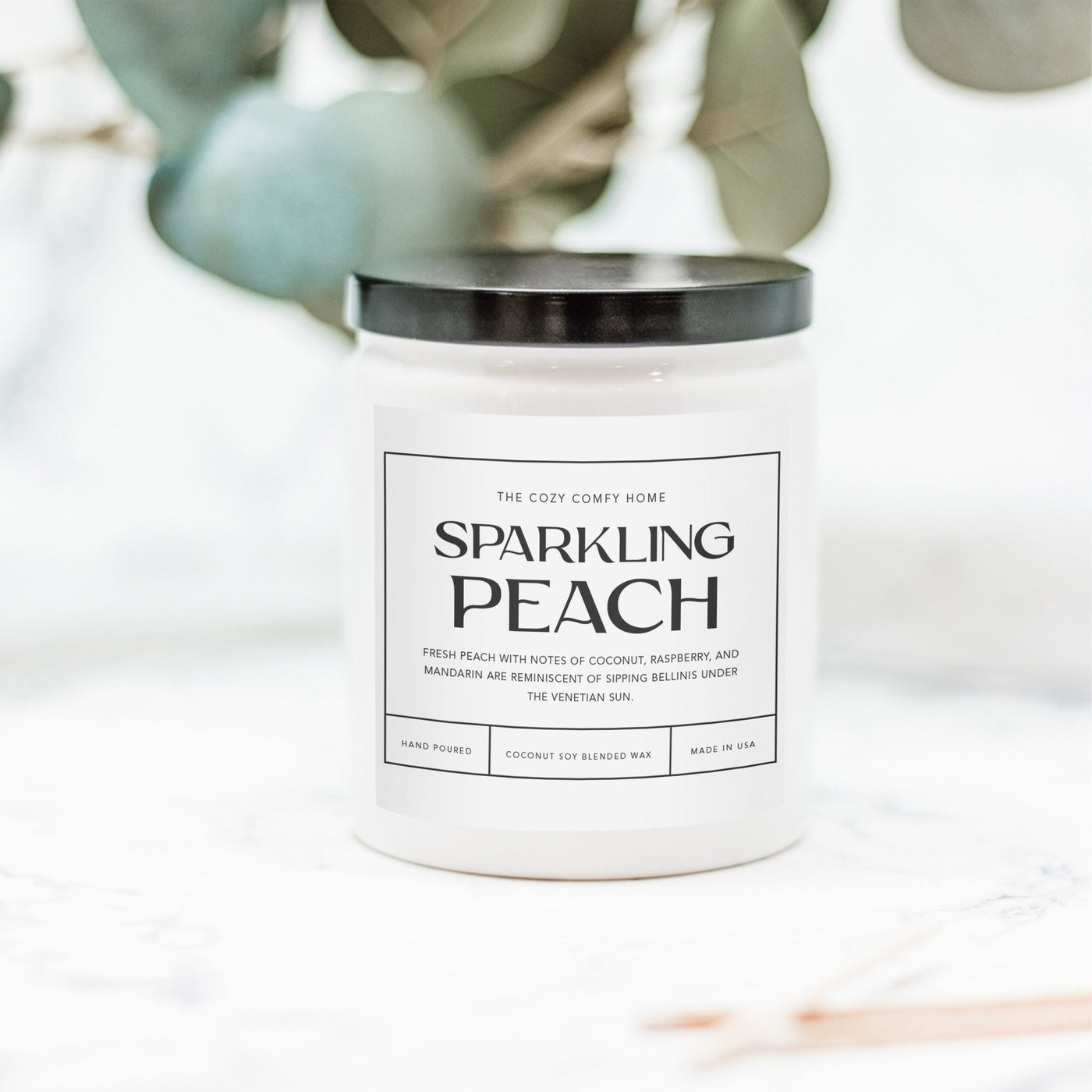 Sparkling Peach hand poured candle, Scented Nontoxic Candle, 8 oz coconut soy wax candle, Black or White ceramic jar, Wholesale Available