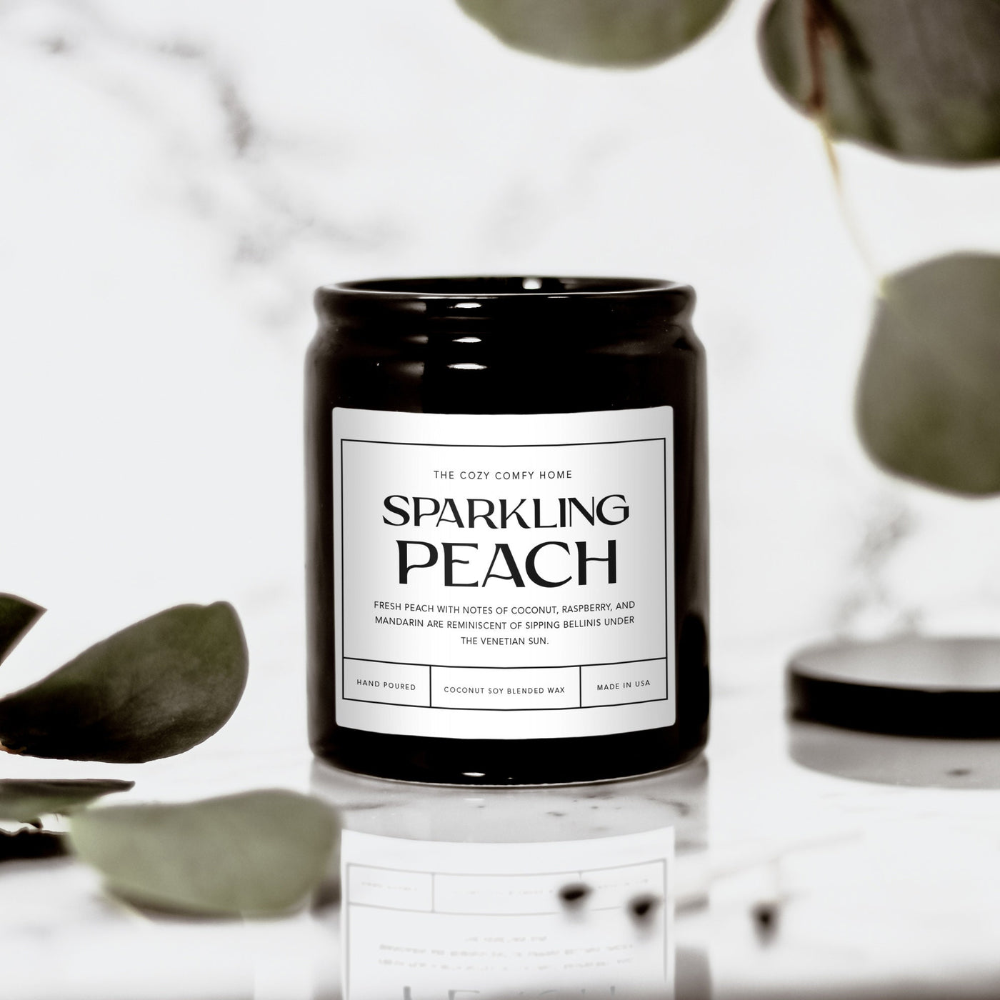 Sparkling Peach hand poured candle, Scented Nontoxic Candle, 8 oz coconut soy wax candle, Black or White ceramic jar, Wholesale Available