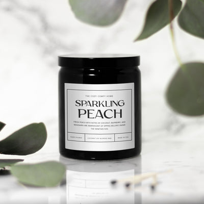 Sparkling Peach hand poured candle, Scented Nontoxic Candle, 8 oz coconut soy wax candle, Black or White ceramic jar, Wholesale Available