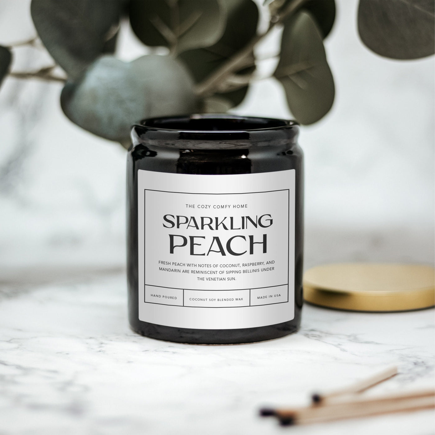 Sparkling Peach hand poured candle, Scented Nontoxic Candle, 8 oz coconut soy wax candle, Black or White ceramic jar, Wholesale Available