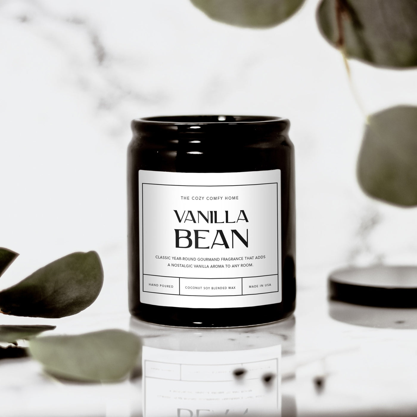 Vanilla Bean hand poured candle, Scented Nontoxic Candle, 8 oz coconut soy wax candle, Black or White ceramic jar, Wholesale Available