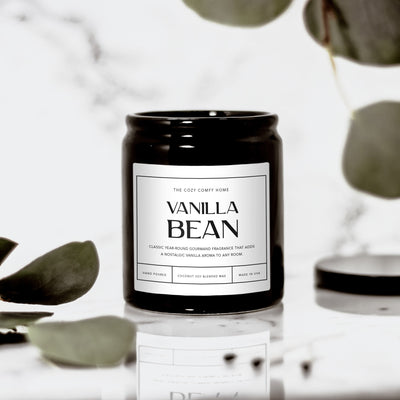 Vanilla Bean hand poured candle, Scented Nontoxic Candle, 8 oz coconut soy wax candle, Black or White ceramic jar, Wholesale Available