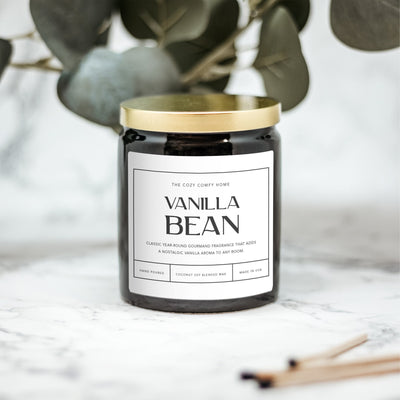 Vanilla Bean hand poured candle, Scented Nontoxic Candle, 8 oz coconut soy wax candle, Black or White ceramic jar, Wholesale Available
