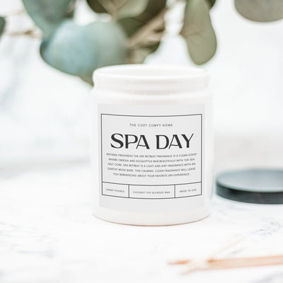 Spa Day hand poured candle, Scented Nontoxic Vegan Candle, 8 oz coconut soy wax candle, Black or White ceramic jar, Wholesale Available