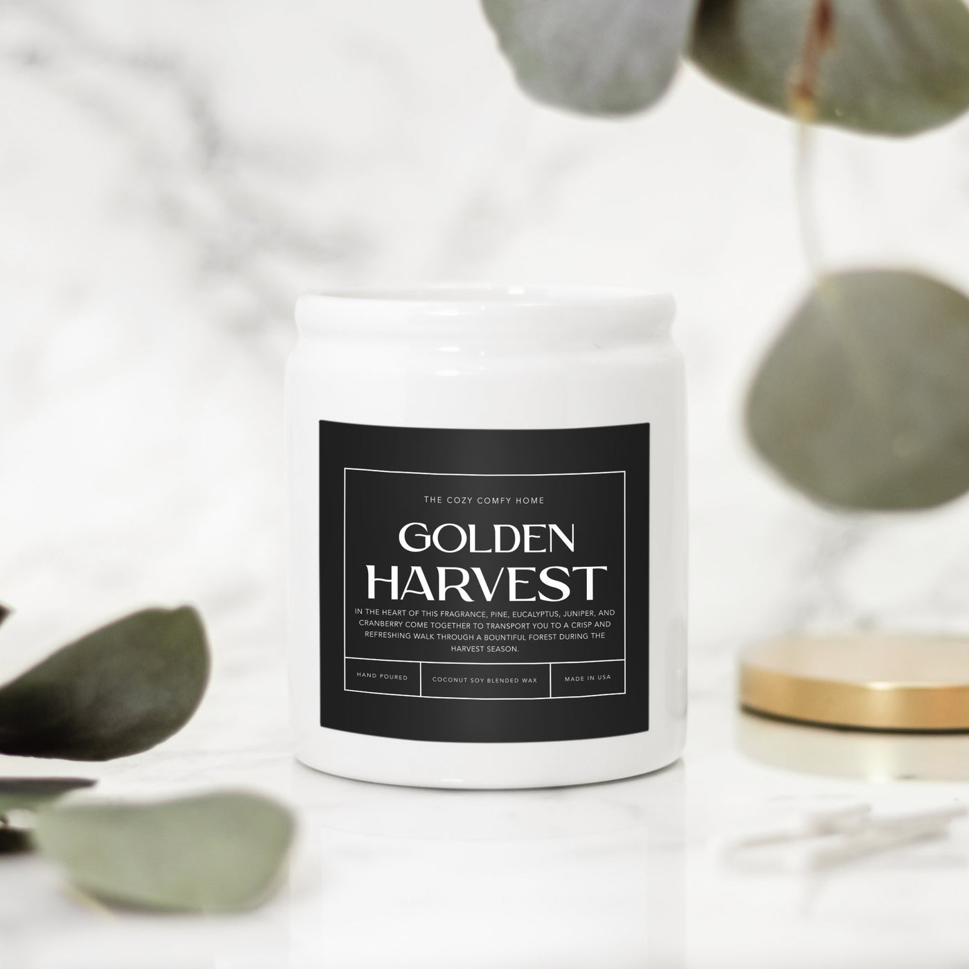 Golden Harvest hand poured candle, Scented Nontoxic Candle, 8 oz coconut soy wax candle, Black or White ceramic jar, Wholesale Available