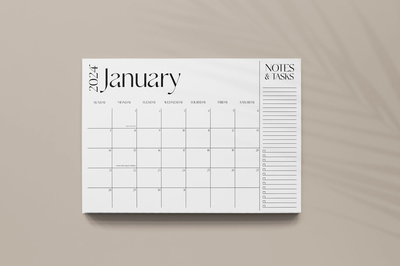 2024 Desk Calendar, SUNDAY start, 11x17 Notepad, Large Desk Pad, January to December, Monthly planner note pad, Tear off notepad calendar