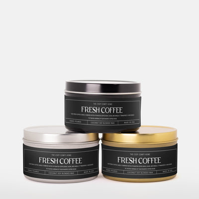 Fresh Coffee hand poured candle, Scented Vegan Candle, 4 oz or 8 oz coconut soy wax tin candle, Gift for her, Gift For mom Gift for Sister