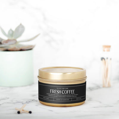 Fresh Coffee hand poured candle, Scented Vegan Candle, 4 oz or 8 oz coconut soy wax tin candle, Gift for her, Gift For mom Gift for Sister