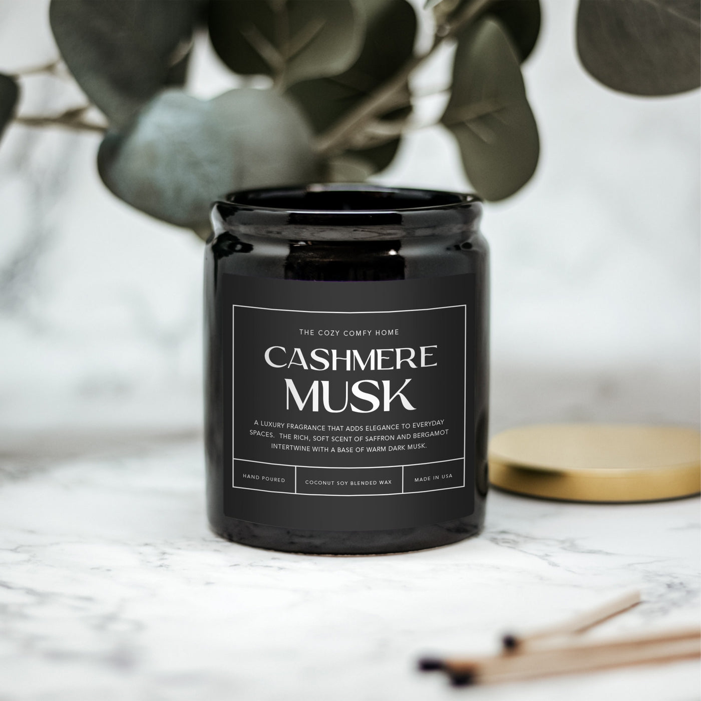 Cashmere Musk hand poured candle, Scented Nontoxic Vegan Candle, 8 oz coconut soy wax tin candle, Black or White Ceramic Candle, Jar Candle