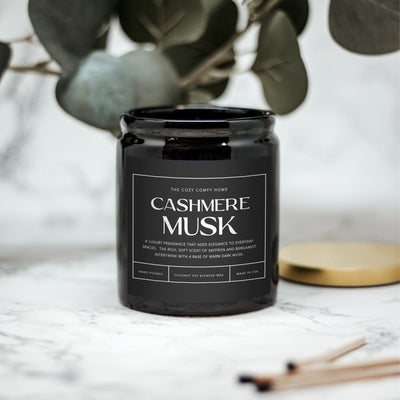 Cashmere Musk hand poured candle, Scented Nontoxic Vegan Candle, 8 oz coconut soy wax tin candle, Black or White Ceramic Candle, Jar Candle