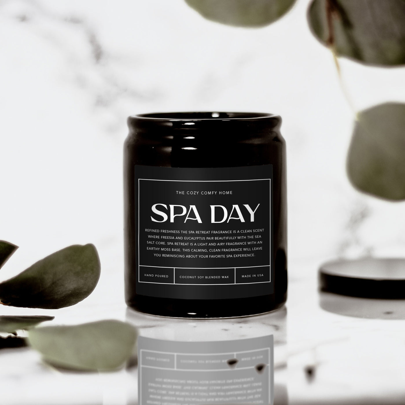 Spa Day hand poured candle, Scented Nontoxic Vegan Candle, 8 oz coconut soy wax candle, Black or White ceramic jar, Wholesale Available