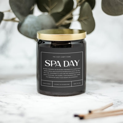 Spa Day hand poured candle, Scented Nontoxic Vegan Candle, 8 oz coconut soy wax candle, Black or White ceramic jar, Wholesale Available
