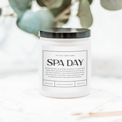 Spa Day hand poured candle, Scented Nontoxic Vegan Candle, 8 oz coconut soy wax candle, Black or White ceramic jar, Wholesale Available