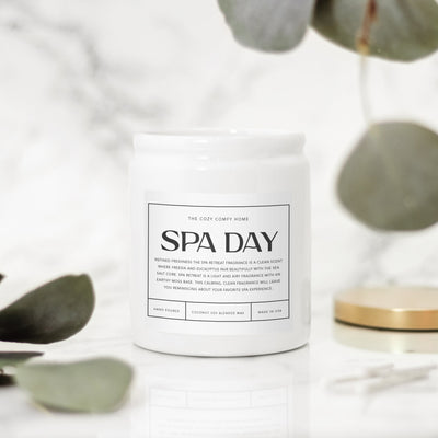 Spa Day hand poured candle, Scented Nontoxic Vegan Candle, 8 oz coconut soy wax candle, Black or White ceramic jar, Wholesale Available