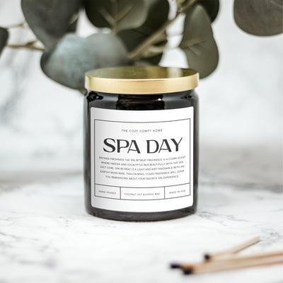 Spa Day hand poured candle, Scented Nontoxic Vegan Candle, 8 oz coconut soy wax candle, Black or White ceramic jar, Wholesale Available