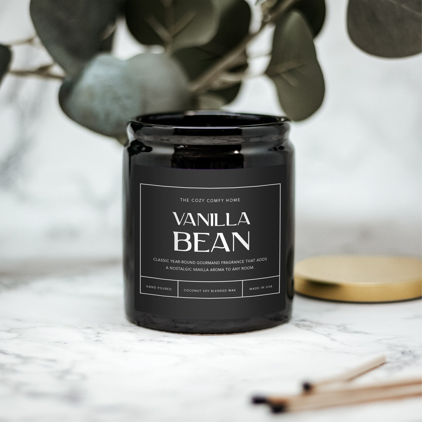 Vanilla Bean hand poured candle, Scented Nontoxic Candle, 8 oz coconut soy wax candle, Black or White ceramic jar, Wholesale Available
