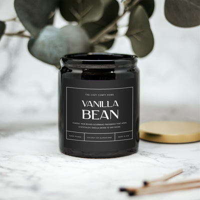 Vanilla Bean hand poured candle, Scented Nontoxic Candle, 8 oz coconut soy wax candle, Black or White ceramic jar, Wholesale Available