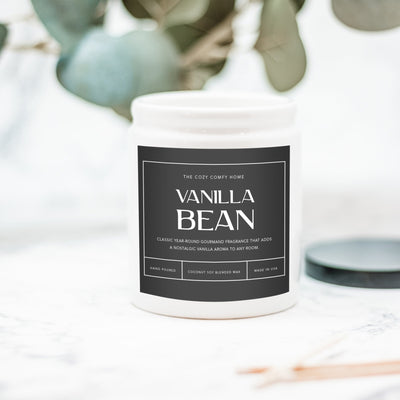 Vanilla Bean hand poured candle, Scented Nontoxic Candle, 8 oz coconut soy wax candle, Black or White ceramic jar, Wholesale Available