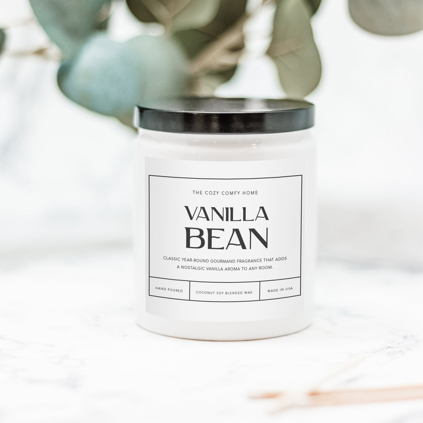 Vanilla Bean hand poured candle, Scented Nontoxic Candle, 8 oz coconut soy wax candle, Black or White ceramic jar, Wholesale Available