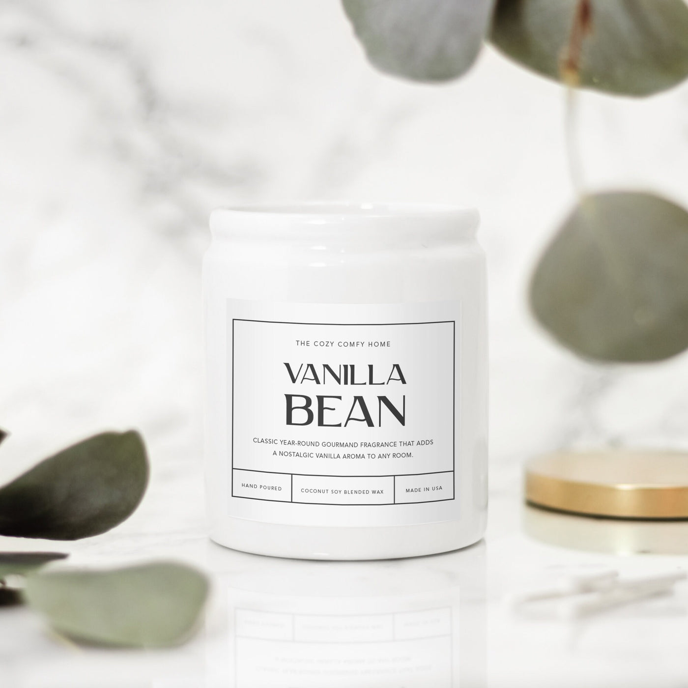 Vanilla Bean hand poured candle, Scented Nontoxic Candle, 8 oz coconut soy wax candle, Black or White ceramic jar, Wholesale Available