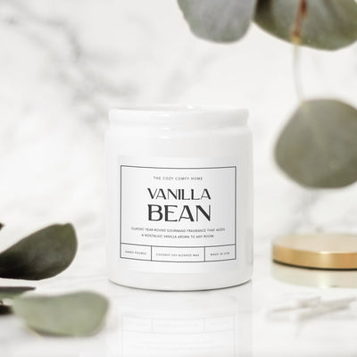 Vanilla Bean hand poured candle, Scented Nontoxic Candle, 8 oz coconut soy wax candle, Black or White ceramic jar, Wholesale Available
