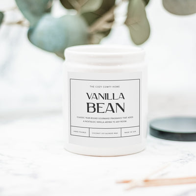 Vanilla Bean hand poured candle, Scented Nontoxic Candle, 8 oz coconut soy wax candle, Black or White ceramic jar, Wholesale Available