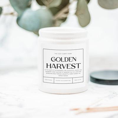 Golden Harvest hand poured candle, Scented Nontoxic Candle, 8 oz coconut soy wax candle, Black or White ceramic jar, Wholesale Available